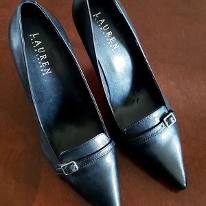 LAUREN Ralph Lauren Black Pointed-Toe Leather Pumps